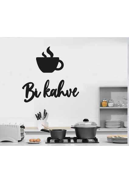 Bi Kahve Mutfak Ahşap Dekoratif Duvar Yazı