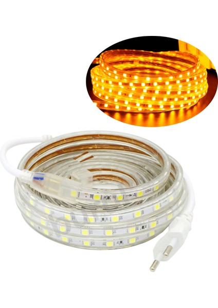 5 Metre 220 Volt Esnek Hortum Şerit LED Işık Aydınlatma Tak Çalıştır Amber Işık