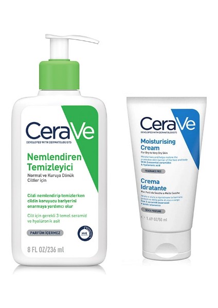 Nemlendiren Temizleyici Seramid&hyalüronik Asit Kuru & Normal Ciltler 236 ml + Yağsız Yüz ve Vücut Nemlendiricisi 50 ml