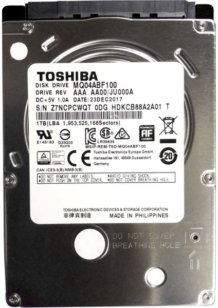 Mobile Thin HDD 1tb 2.5" Sata Notebook Hard Disk MQ04ABF100