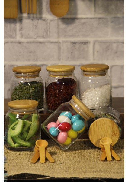 6' Lı 300 ml Bambu Kapaklı Bambu Kaşıklı Baharatlık Seti Cam Kavanoz Baharat Takımı fiyatları