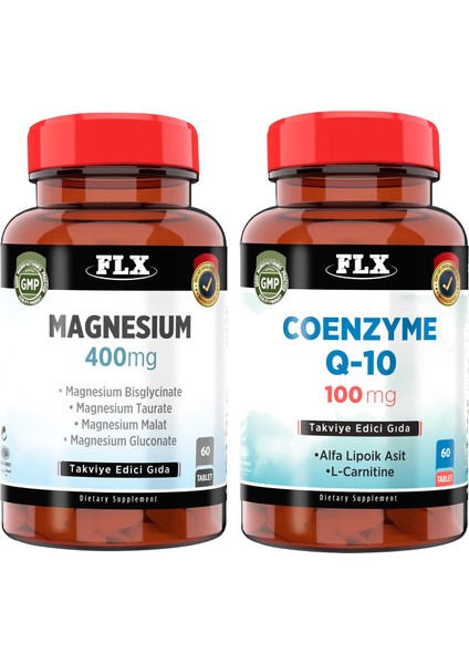 Koenzim Alfa Lipoik Asit Lkarnitin Coenzyme Q10 60 Tablet & Magnezyum Magnesium Elementleri Complex 400 Mg 60 Tablet