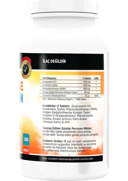 Glukosamin Kondroitin Msm Vitamin D 180 Tablet & Balık Kollajeni Tip 1-3 Collagen 60 Tablet