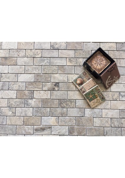 Dm 06-017L Pietramosaic 5X10 Latte Traverten Tuğla Desen Eskitme Mozaik Doğaltaş Duvar Kaplama