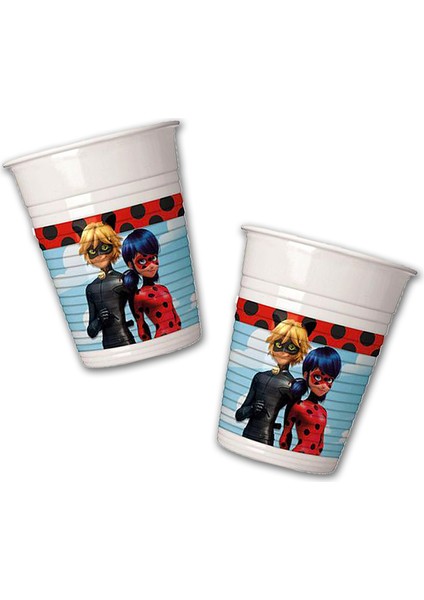 Miraculous Mucize Uğur Böceği Plastik Bardak - 23cm x 8 Adet