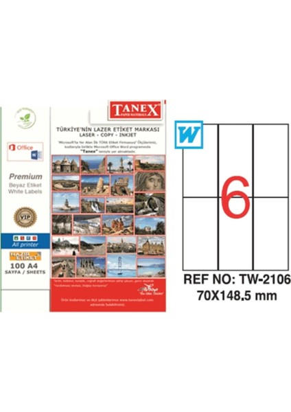 Lazer Etiket 100 Yaprak Laser-Copy-Inkjet 70X148.5 TW-2106