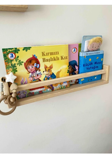 Olcay Aksesuar Ahşap 50 cm 1 Adet Montessori Kitaplık Ahşap Duvar Rafı Dekoratif Raf