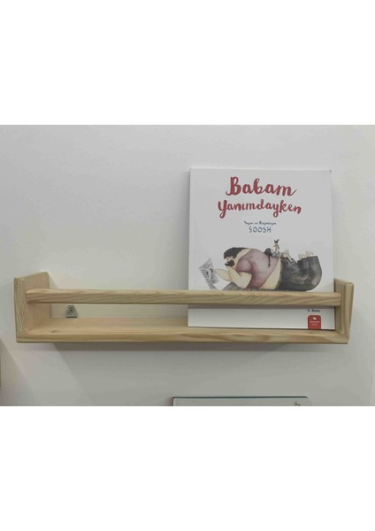 Olcay Aksesuar Ahşap 50 cm 1 Adet Montessori Kitaplık Ahşap Duvar Rafı Dekoratif Raf