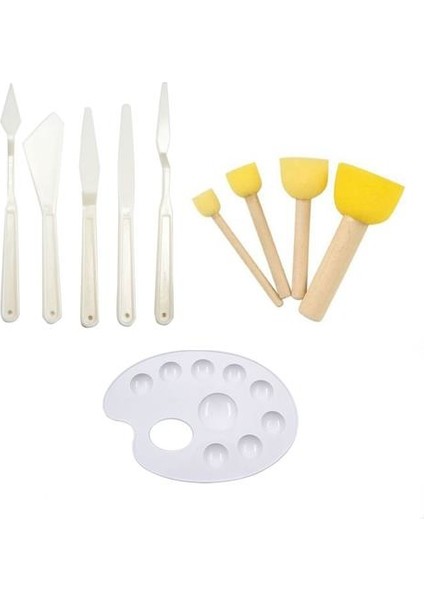 3 lü Yardımcı Set, Plastik Spatula, Pon Pon Fırça ve Palet