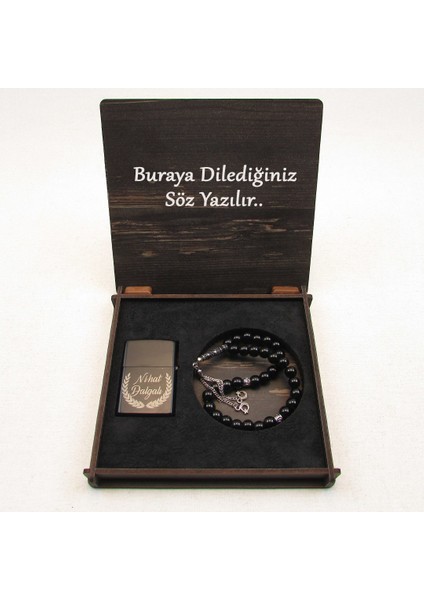 Kişiye Özel Siyah Zippo - Tesbih Seti fiyatları