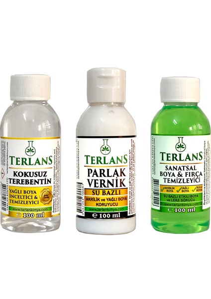 Terlans Yağlı Boya Yardımcı Malzemeler Terebentin - Vernik - Boya Temizleyici 3 x 100 ml