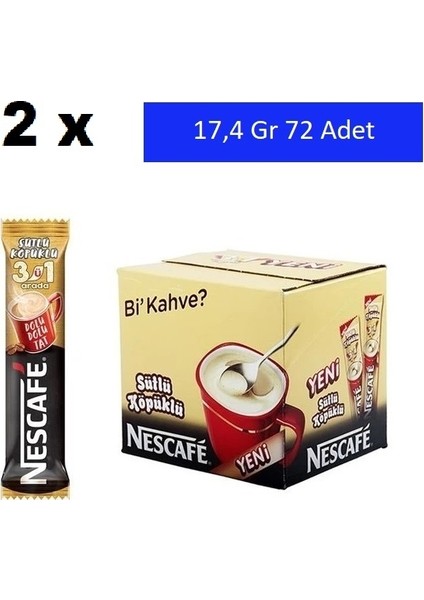 Nescafe 3'ü 1 Arada Sütlü Köpüklü Kahve 2 x 72'li Paket 17,4 gr