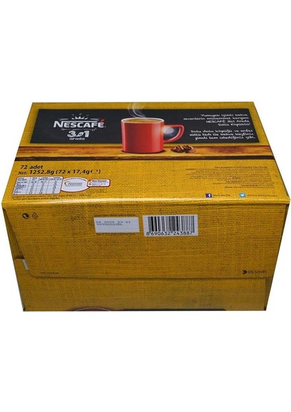 Nescafe 3'ü 1 Arada Sütlü Köpüklü Kahve 2 x 72'li Paket 17,4 gr