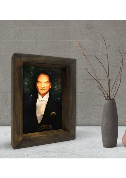 Gift Atatürk Tasarımlı Dekoratif Doğal Masif Ahşap Çerçeve 15X20CM-1