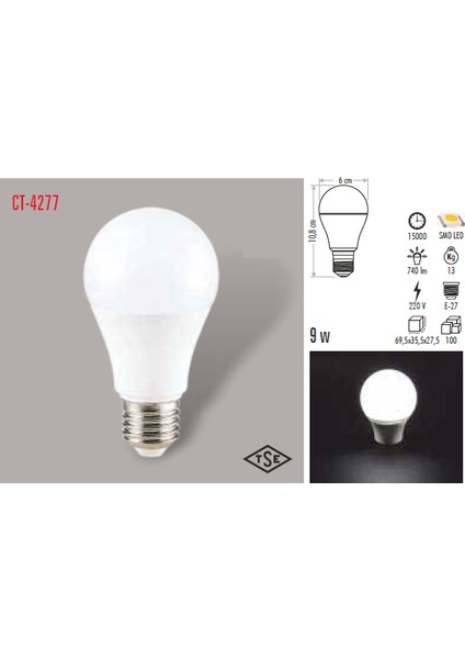 Ct-4277 9w Mavi Led Ampul Cata
