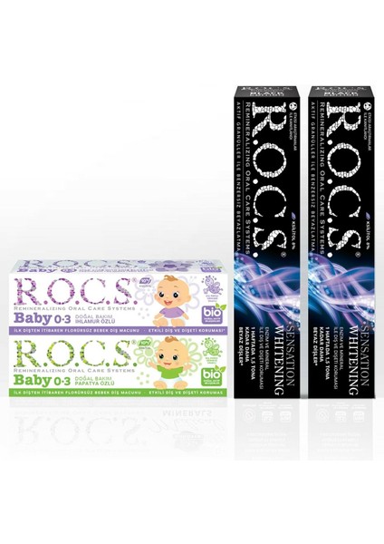 R.o.c.s Sensation Whitening Macun ve 0-3 Baby Macun Aile Seti-(2 Sensation -1 Papatya-1 Ihlamur)
