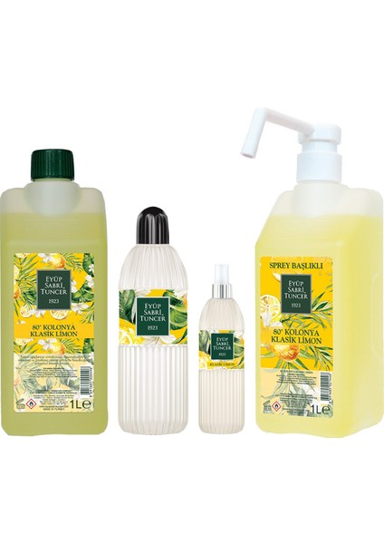 Pet Bidon 1 Lt + 400 ml + Sprey 150 ml +Sprey Başlıklı 1 Lt Limon Kolonyası