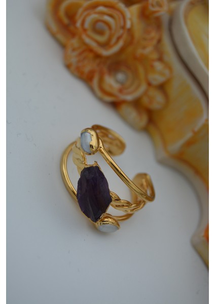 Jewellery Kırma Ametist ve Inci Tasarım Kadın Yüzük fiyatları