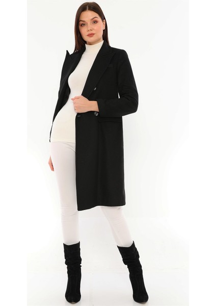 Kadın Midi Kaban Uzun Kollu Yün Karışımlı Siyah Renkli Tasarım fiyatları