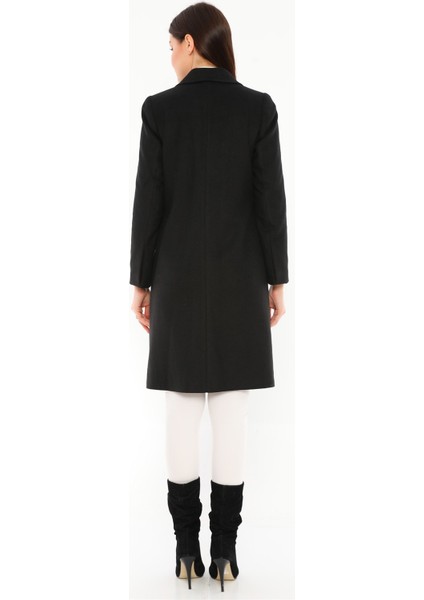 Kadın Midi Kaban Uzun Kollu Yün Karışımlı Siyah Renkli Tasarım modelleri