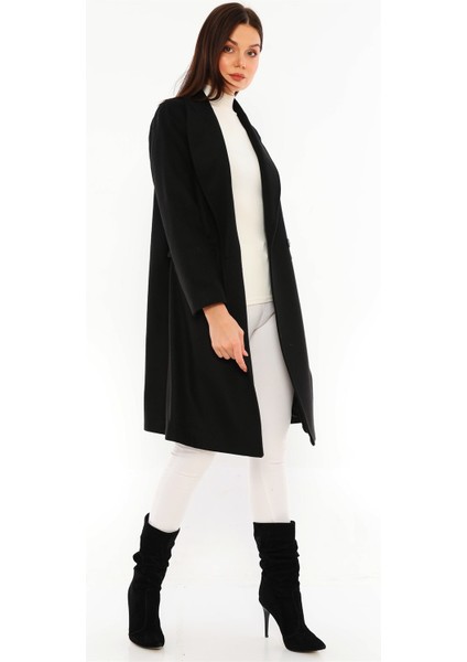 Kadın Midi Kaban Uzun Kollu Yün Karışımlı Siyah Renkli Tasarım fırsatları