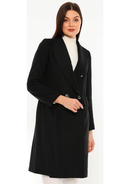 Kadın Midi Kaban Uzun Kollu Yün Karışımlı Siyah Renkli Tasarım indirimleri