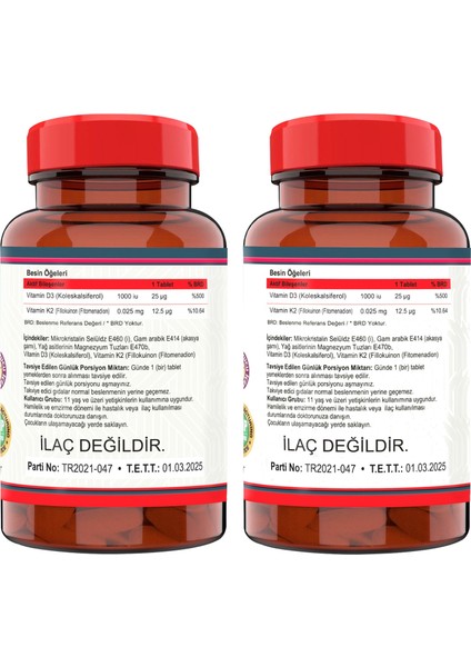 Vitamin D3-Vitamin K2 ( 2 Kutu 120 Tablet )