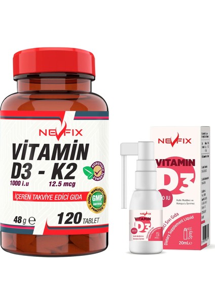 Vitamin D3 Sıvı & Nevfix Vitamin D3-K2 120 Tablet