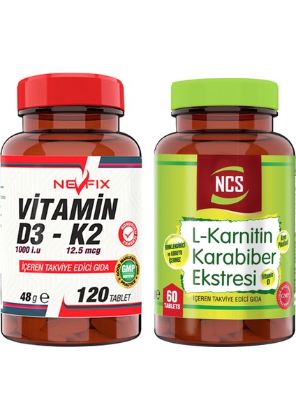 Vitamin D3-K2 120 Tablet & L-Carnitine Karabiber Extreli 60 Tablet