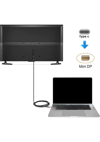 K-02 Type-C To Mini Display Port 4K Hd 60Hz Görüntü Aktarım Kablosu