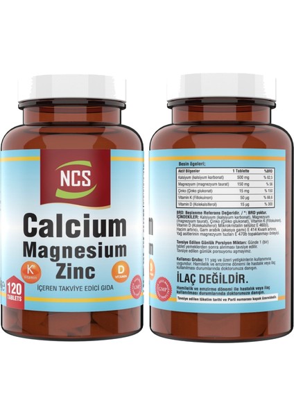 Calcium Magnesium Çinko D K Kalsiyum Vitamin & Nevfix Vitamin D3-K2 120 Tablet