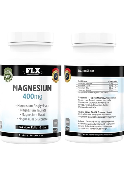 Magnesium Bisglisinat Malat Taurat Glukonat 180 Tablet & Nevfix Vitamin D3-K2 120 Tablet
