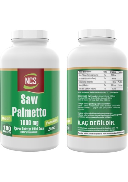 Saw Palmetto 1000 Mg 180 Tablet Çinko Complex & Nevfix Vitamin D3-K2 120 Tablet