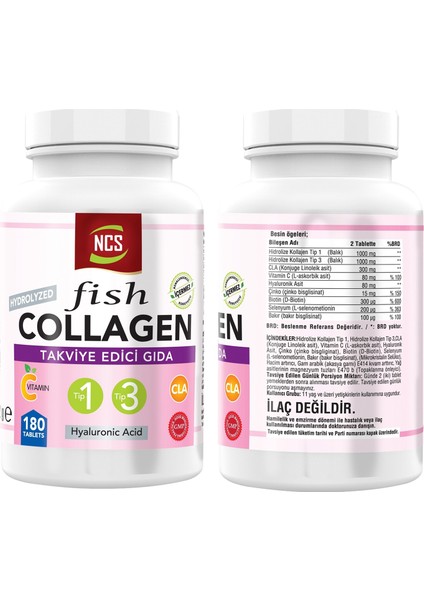 Balık Type 1-3 Çinko Collagen Hyaluronic Acid 180 Tablet & Nevfix Vitamin D3-K2 120 Tablet