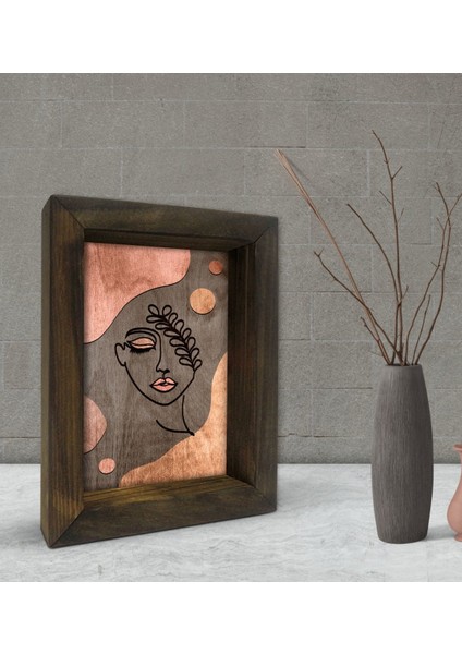 Gift Minimalist Woman Tasarımlı Dekoratif Doğal Masif Ahşap Çerçeve 15 x 20 Cm-1