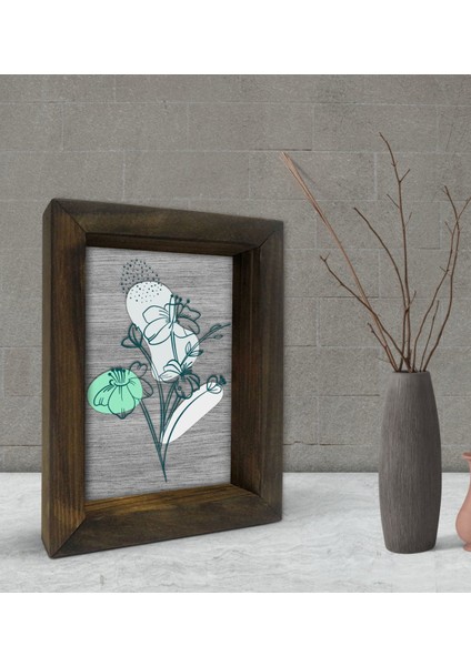 Gift Minimal Çiçekler Tasarımlı Dekoratif Doğal Masif Ahşap Çerçeve 15 x 20 Cm-3