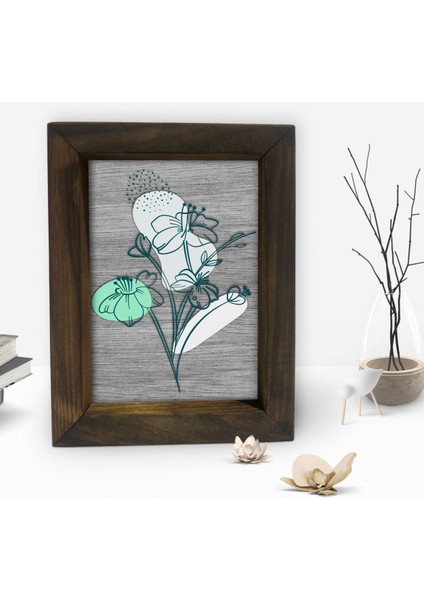 Gift Minimal Çiçekler Tasarımlı Dekoratif Doğal Masif Ahşap Çerçeve 15 x 20 Cm-3