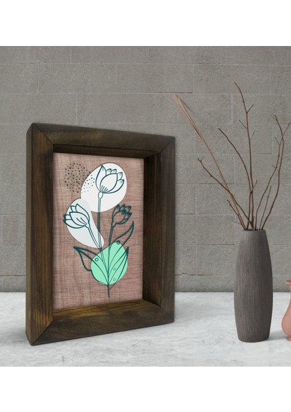Gift Minimal Çiçekler Tasarımlı Dekoratif Doğal Masif Ahşap Çerçeve 15 x 20 Cm-2