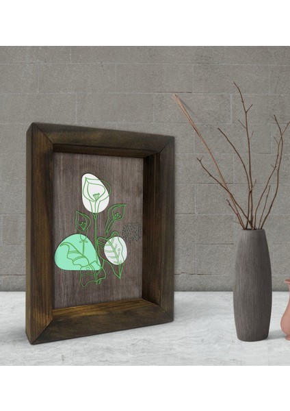 Gift Minimal Çiçekler Tasarımlı Dekoratif Doğal Masif Ahşap Çerçeve 15 x 20 Cm-1