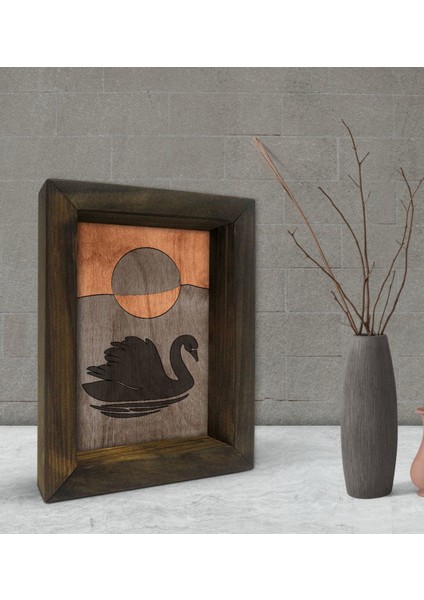 Gift Kuğu Tasarımlı Dekoratif Doğal Masif Ahşap Çerçeve 15 x 20 Cm-1