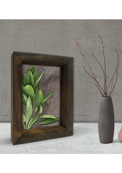 Gift Green Plant Tasarımlı Dekoratif Doğal Masif Ahşap Çerçeve 15 x 20 Cm-4