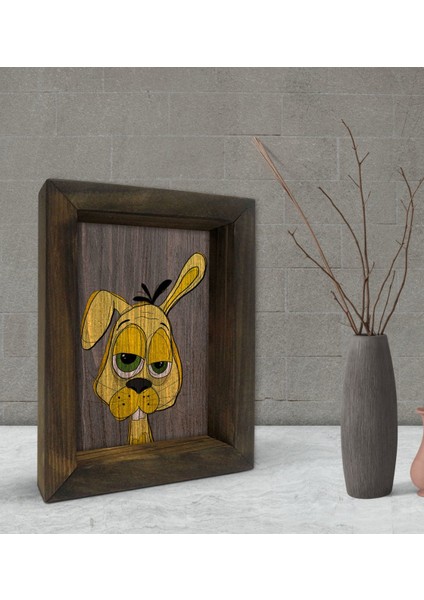 Gift Drunken Rabbit - Yellow Tasarımlı Dekoratif Doğal Masif Ahşap Çerçeve 15 x 20 Cm-1