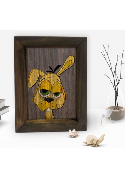 Gift Drunken Rabbit - Yellow Tasarımlı Dekoratif Doğal Masif Ahşap Çerçeve 15 x 20 Cm-1 fiyatları