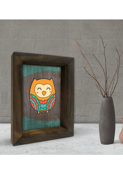 Gift Baykuş Tasarımlı Dekoratif Doğal Masif Ahşap Çerçeve 15 x 20 Cm-4