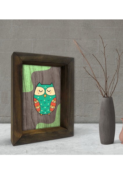 Gift Baykuş Tasarımlı Dekoratif Doğal Masif Ahşap Çerçeve 15 x 20 Cm-3