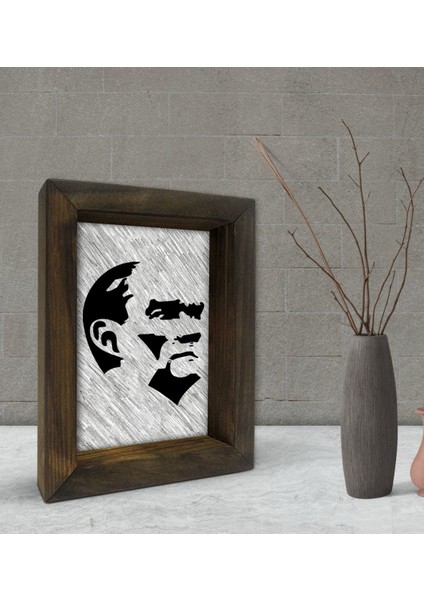 Gift Atatürk Tasarımlı Dekoratif Doğal Masif Ahşap Çerçeve 15 x 20 Cm-44