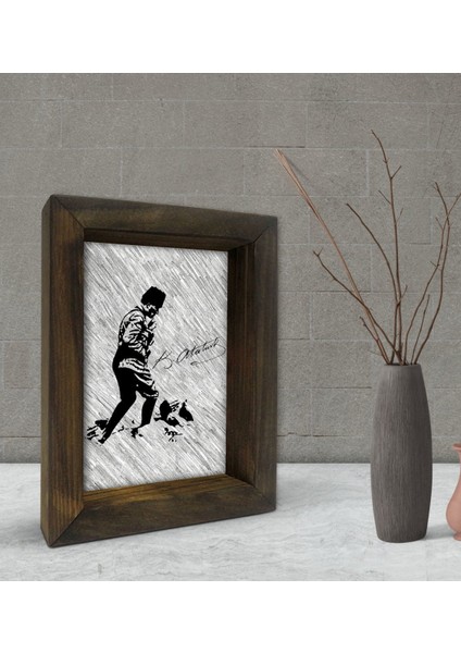 Gift Atatürk Tasarımlı Dekoratif Doğal Masif Ahşap Çerçeve 15 x 20 Cm-38