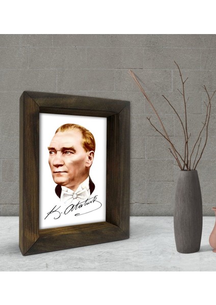 Gift Atatürk Tasarımlı Dekoratif Doğal Masif Ahşap Çerçeve 15 x 20 Cm-37