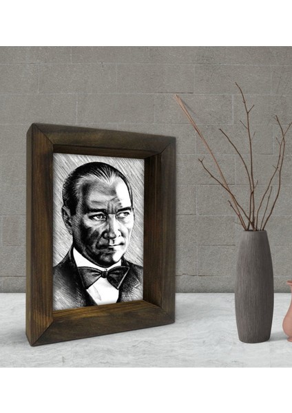 Gift Atatürk Tasarımlı Dekoratif Doğal Masif Ahşap Çerçeve 15 x 20 Cm-36