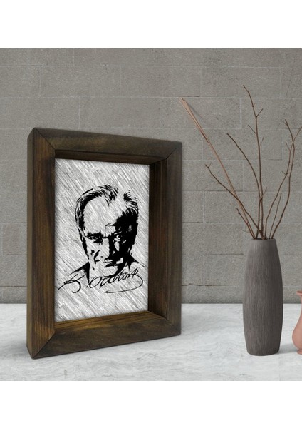 Gift Atatürk Tasarımlı Dekoratif Doğal Masif Ahşap Çerçeve 15 x 20 Cm-35